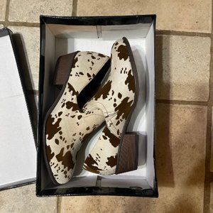 Pierre Dumas Cow Print Bootie Clog Shoes NEW IN BOX